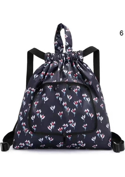 Stil 6 Çok Fonksiyonlu Katlanabilir Taşınabilir Alışveriş Çantası Kadın Baskılı Ipli Sırt Çantası Kamp Açık Büyük Kapasiteli Çiçek Yeni (Yurt Dışından)