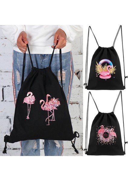 2FLAMINGO040 Kanvas Ipli Sırt Çantası Moda Spor Salonu Ipli Çanta Flamingo Serisi Desen Rahat Dize Omuzlar Psack Açık Plaj Çantası (Yurt Dışından) fiyatları