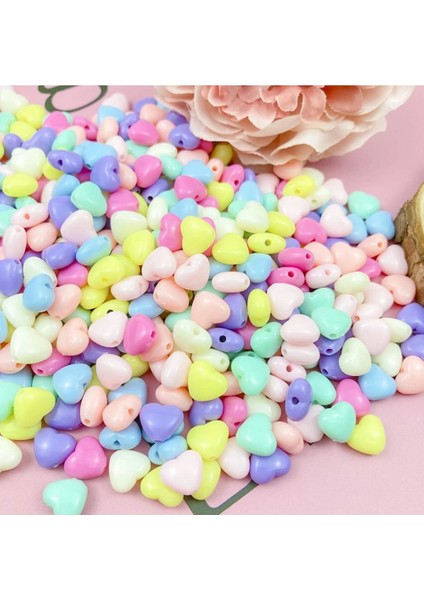 60 gr (300 Adet) Şeker Rengi Akrilik Kalp Boncuklar Renkli Karışık Plastik Pastel Boncuklar Ara Boncuk Kalp Şekilli Kolye Bilezik Için
