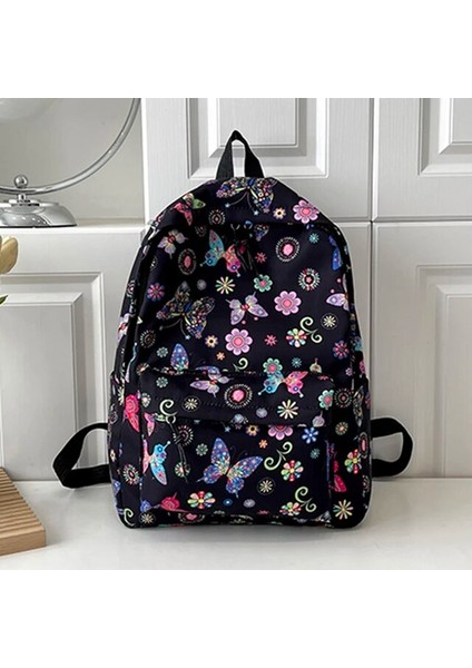 Siyah Öğrenci Okul Çantası Kelebekler Baskı Rahat Kitap Çantaları Naylon Büyük Kapasiteli Sevimli Moda Basit Çiçek Açık Kamp Için (Yurt Dışından)
