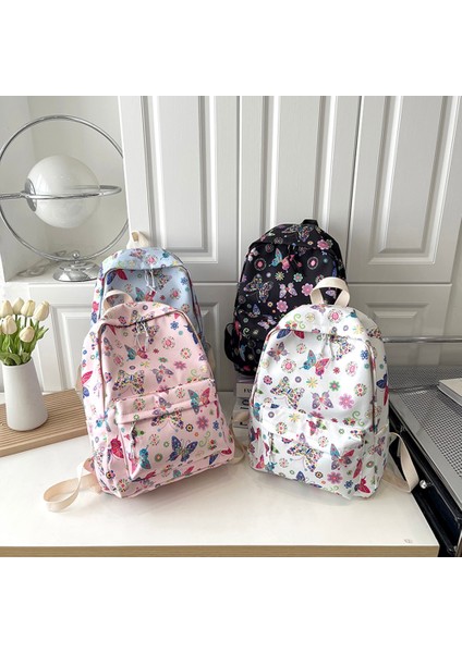 Siyah Öğrenci Okul Çantası Kelebekler Baskı Rahat Kitap Çantaları Naylon Büyük Kapasiteli Sevimli Moda Basit Çiçek Açık Kamp Için (Yurt Dışından) fiyatları