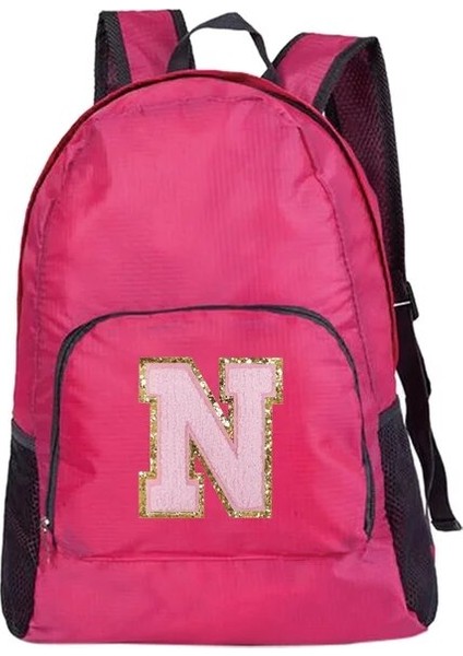 A 1555(N) Yeni Erkek ve Kadın Çok Yönlü Büyük Kapasiteli Taşınabilir Pembe Mektup Işlemeli Logo Açık Hava Yürüyüş ve Işe Gidiş Sırt Çantası (Yurt Dışından)