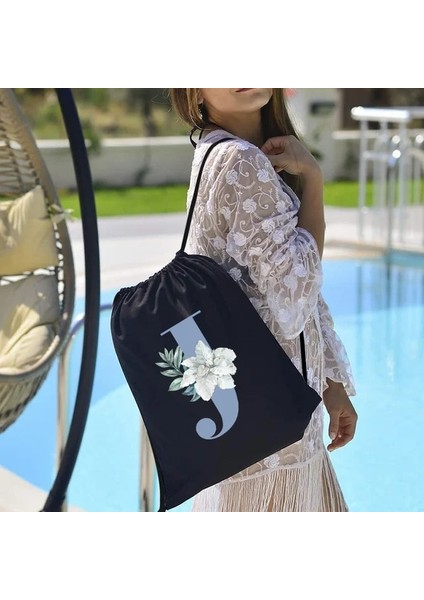 2blue J Sırt Çantası Ipli Sırt Çantaları Spor Çantası Omuz Çantaları Kadın Rahat Kanvas Çift Erkekler Açık Seyahat Organizatör Mavi Mektup Baskı (Yurt Dışından)