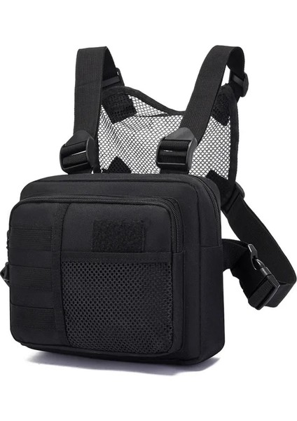 Siyah Açık Taktik Göğüs Çantası Koşu Spor Yelek Çantası Kamuflaj Fonksiyonlu Trendy Sırt Çantası Eğlence Yelek Çantası Göğüs Pannier Kesesi Erkek Çantası (Yurt Dışından)