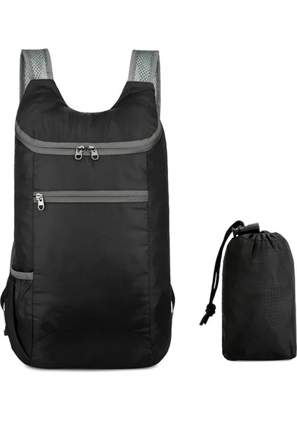 Siyah 20L Su Geçirmez Katlanır Sırt Çantası Hafif Kamp Sırt Çantası Açık Çanta Erkek Kadın Büyük Kapasiteli Seyahat Yürüyüş Mochilas (Yurt Dışından)