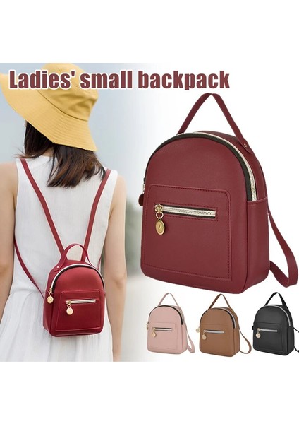 Pembe Kadın Sırt Çantası Fermuar Büyük Kapasiteli Pu Deri Moda Seyahat Cep Telefonu Açık Yürüyüş Düz Renk Çanta 2023 Yeni (Yurt Dışından) fiyatları