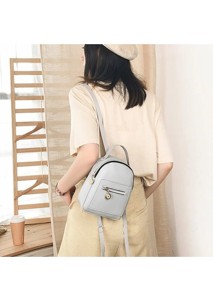 Pembe Kadın Sırt Çantası Fermuar Büyük Kapasiteli Pu Deri Moda Seyahat Cep Telefonu Açık Yürüyüş Düz Renk Çanta 2023 Yeni (Yurt Dışından) indirimleri