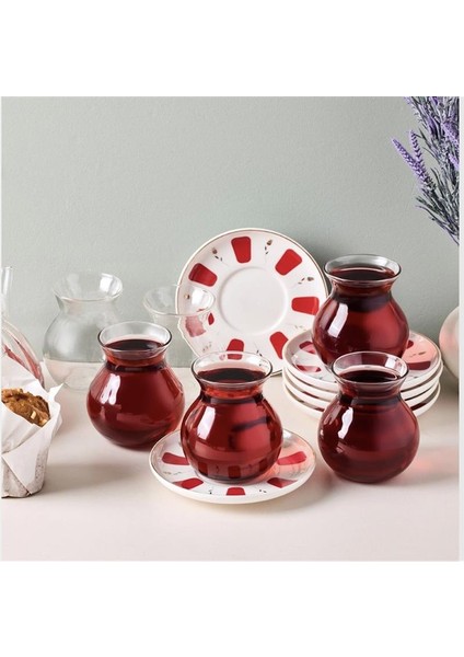 Filiz 12 Parça Cam Çay Seti - Renkli - 210 ml