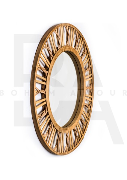 Yuvarlak Dalga Çizgi Desenli Bambu Rattan Ayna fiyatları