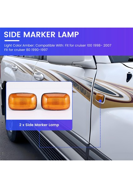 2pcs Toyota Land Cruiser için Fender Dönüş Sinyali Yan İşaretçi Lambası Işık 80 1990-1997 100 1998 - 2004 2005 2006 2007 (Yurt Dışından) fırsatları
