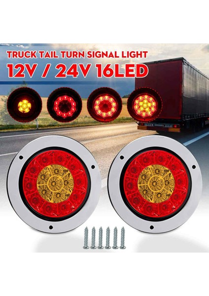 2x 4 inç 16 LED Yuvarlak Kamyon Römork RV Fren Durdur Trail Sinyal Işık Kırmızı Amber Krom Su Geçirmez 12-24V (Yurt Dışından) fiyatları