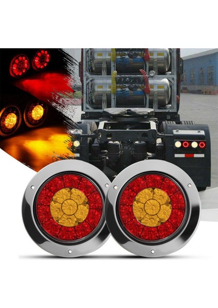2x 4 inç 16 LED Yuvarlak Kamyon Römork RV Fren Durdur Trail Sinyal Işık Kırmızı Amber Krom Su Geçirmez 12-24V (Yurt Dışından) modelleri