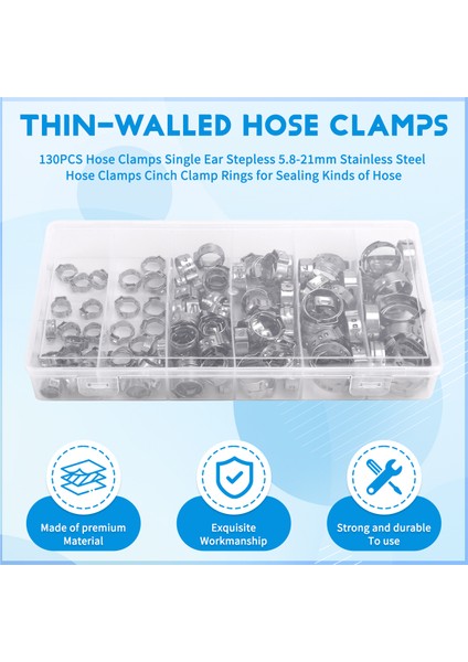 130PCS Hortum Kelepçeler Tek Kulaksız 5.8-21MM Paslanmaz Çelik Hortum Kelepçeler Hortum Türlerini Sızdırmaz Hale Getirmek Için Cinch Kelepçe Halkaları (Yurt Dışından) fırsatları