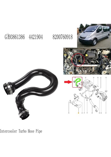 8200760918 Intercooler Turbo Hortum Boru Soğutma Hortumu Renault Traic Vauxhall Vivaro 2.0 Dcı GM93861386 4421904 (Yurt Dışından) modelleri