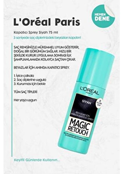 Loreal Paris Kapatıcı Sprey Siyah 75 ml fiyatları