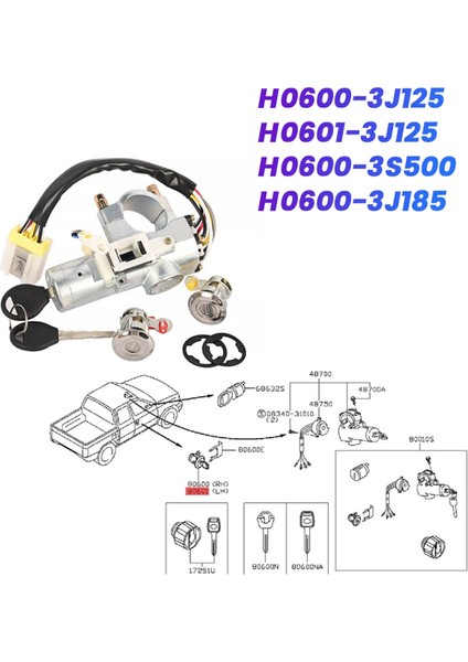 Araba Kapısı Kilit Silindir Ateşleme Anahtarı Anahtar Kitleri H0600-3J125 Nissan Altima Frontier Pathfinder Xterra H06000W000 (Yurt Dışından) fiyatları