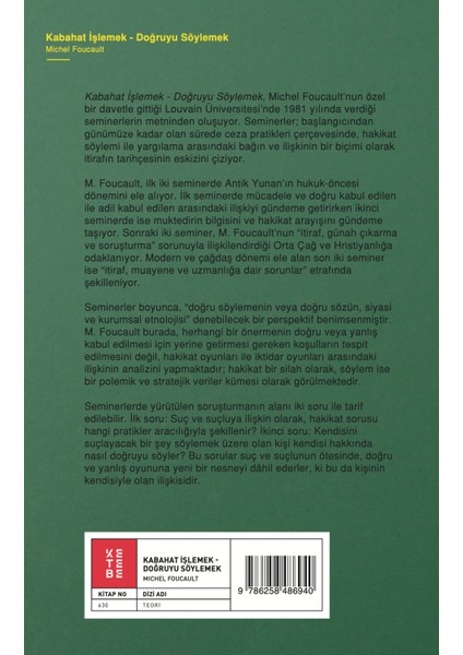 Kabahat İşlemek, Doğruyu Söylemek - Michel Foucault fiyatları