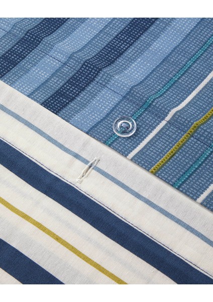Textured Grid Kolay Ütülenir Çift Kişilik Nevresim Takımı 200X220 cm Lacivert
