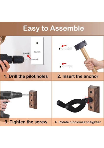 4pcs Gitar Duvarı Montajı, Gitar Kancası, Ceviz U Şeketli Gitar Askı Duvar Montajı Akustik, Elektro Gitar, Bas (Yurt Dışından) modelleri