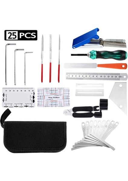Gitar Onarım Aracı Kiti, Dize Değiştirme Aracı, Anahtar, Öğütme Dosyası, Ölçüm Cetveli, Stringer, Tesviye Cetveli, 25&#39;te 25 (Yurt Dışından) modelleri