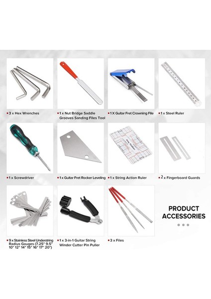 Gitar Onarım Aracı Kiti, Dize Değiştirme Aracı, Anahtar, Öğütme Dosyası, Ölçüm Cetveli, Stringer, Tesviye Cetveli, 25&#39;te 25 (Yurt Dışından) fırsatları