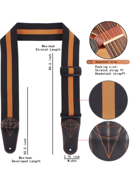 Gitar Kayışı Elektro Gitar Bas Kayışları Yumuşak Ayarlanabilir Akustik Gitar Kayışı Siyah+Kahverengi (Yurt Dışından) fiyatları