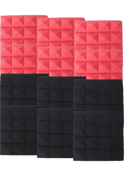 Kömür Akustik Köpük Fayans Ses Yalıtımı Köpük Panelleri Stüdyo Ses Dolgu 2 x 10 x 10 Inç (Siyah+Kırmızı) (Yurt Dışından) fiyatları