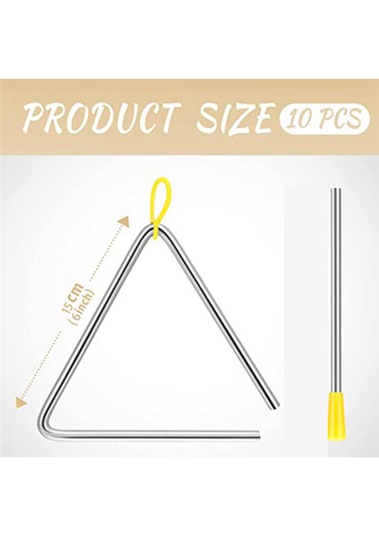 10 Adet Müzikal Çelik Üçgen Perküsyon Enstrümanı, Üçgen El Perküsyon Üçgen Yetişkin (6 Inç) (Yurt Dışından) fiyatları