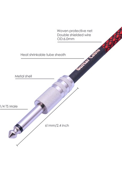 6.35MM Erkekten Erkek Düz 1/4inch Stereo Kablo Gitar Enstrüman Kablosu Elektro Gitar, Bas, Amplifikatör 1 Metre (Yurt Dışından)