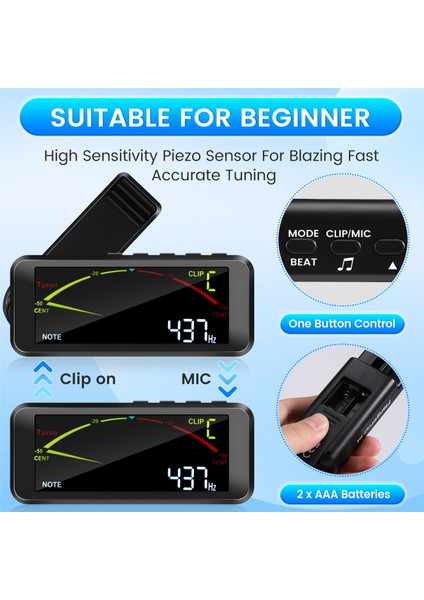 3&#39;ü 1 Gitar Tuner Büyük LCD Ekran Metronom Jeneratörü, Kromatik Gitar Bas Ukulele Keman Için Klipli (Yurt Dışından) indirimleri