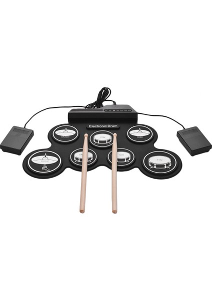 7 Pedler Elektrikli Davul Seti, Taşınabilir Roll Up Davul Uygulama Pedi Davul Kiti Davul Çubukları, Çocuklar Için Hediye Yetişkinler (Yurt Dışından)