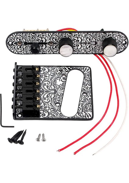 Metal Oyma Elektro Gitar Eyer Köprüsü Pikap Yuvası Telecaster Gitar Değiştirmeleri Için Set, Siyah (Yurt Dışından)