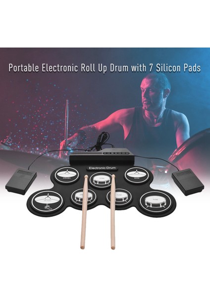 7 Pedler Elektrikli Davul Seti, Taşınabilir Roll Up Davul Uygulama Pedi Davul Kiti Davul Çubukları, Çocuklar Için Hediye Yetişkinler (Yurt Dışından) modelleri