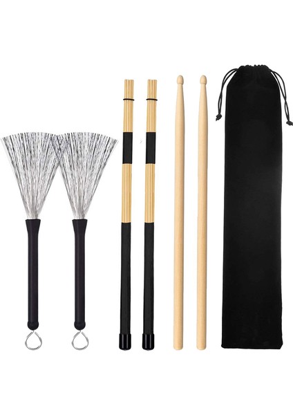 6 Adet Caz Drumsticks Set 5A Drambalıklar Çocuklar, Yetişkinler, Rock Band Için Geri Çekilebilir Davul Tel Fırçaları (Yurt Dışından)