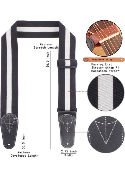 Gitar Kayışı Elektro Gitar Bas Kayışları Yumuşak Ayarlanabilir Akustik Gitar Kayışı Siyah+Beyaz (Yurt Dışından) fiyatları