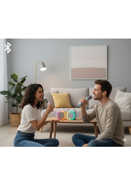 Kablosuz Karaoke Bluetooth Hoparlör Tek Mikrofonlu Rgb Işıklı, Taşınabilir, Usb/sd Parti Hoparlörü