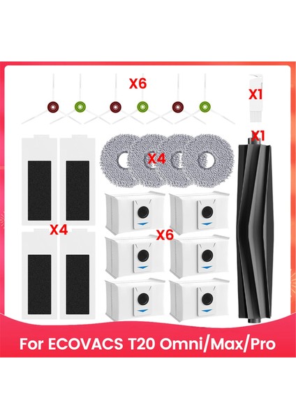 Ecovacs T20 Omnı/max/pro Robot Vakum Temizleyici Aksesuarları, Ana Yan Fırçalar Hepa Filtreleri Mop Bez Toz Torbaları (Yurt Dışından)