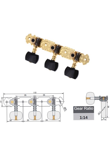 AOS-020B3P 1 Çift Altın Kaplamalı 3 Makine Üst Klasik Gitar Dizesi Ayarlama Anahtarları Pegs (Yurt Dışından) indirimleri
