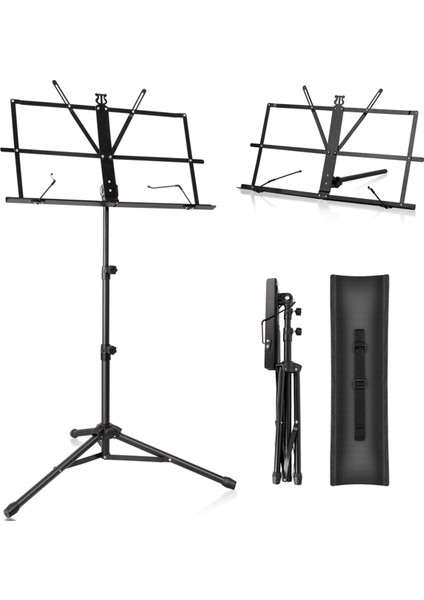 Metal Nota Standı Taşınabilir, Tripod Taban ve Notalar Klasörü ile Ayarlanabilir Podyum Standı - Siyah (Yurt Dışından) fiyatları