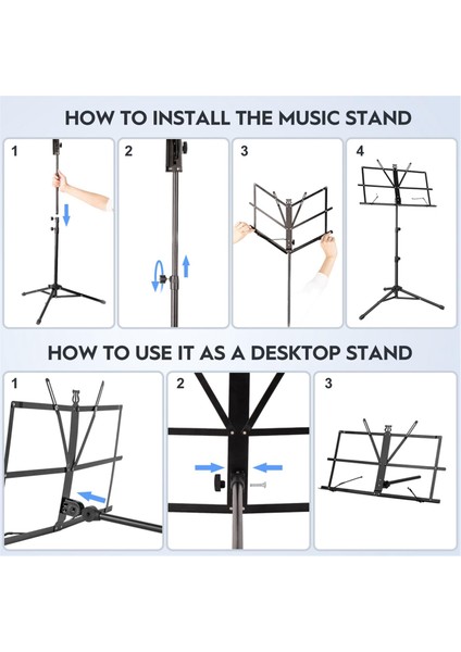 Metal Nota Standı Taşınabilir, Tripod Taban ve Notalar Klasörü ile Ayarlanabilir Podyum Standı - Siyah (Yurt Dışından) fırsatları