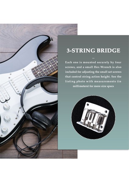 Puro Kutusu Gitar Parçaları: 3 Telli Krom Sert Kuyruk Ayarlanabilir Köprü Gümüş Rengi (Yurt Dışından) fırsatları