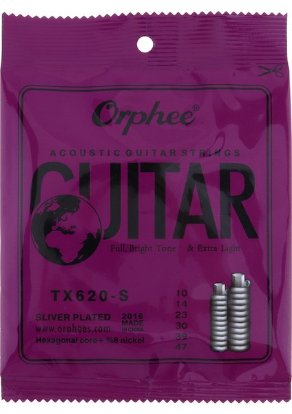 Orphee 6pcs/set Akustik Gitar Dizeleri Özel Gümüş Kaplama Anti-Düzenli Altıgen Çekirdek+% 8 Nikel Ekstra Işık TX620-S (Yurt Dışından)