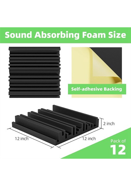 12 Adet Kendi Kendine Yapışkan Ses Geçirmez Köpük Paneller, 12 x 12 x 2 Inç Akustik Köpük, Duvar, Ev, Stüdyo Siyah (Yurt Dışından) modelleri