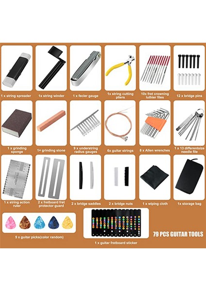 79PCS Gitar Aracı Kiti, Gitar Aksesuarları Gitar Stresi Melek Köprüsü Pimleri Göstergeleri ile Gitar Onarım Kiti (Yurt Dışından) fiyatları