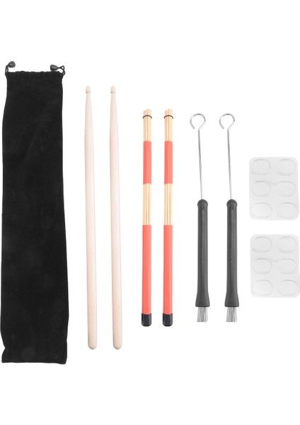 Davul Çubukları Seti, 5A Akçaağaç Ahşap Davul Çubukları, Davul Çubukları Fırçaları, Geri Çekilebilir Davul Tel Fırçaları, Çantalı Davul Sönümleyicileri (Yurt Dışından)