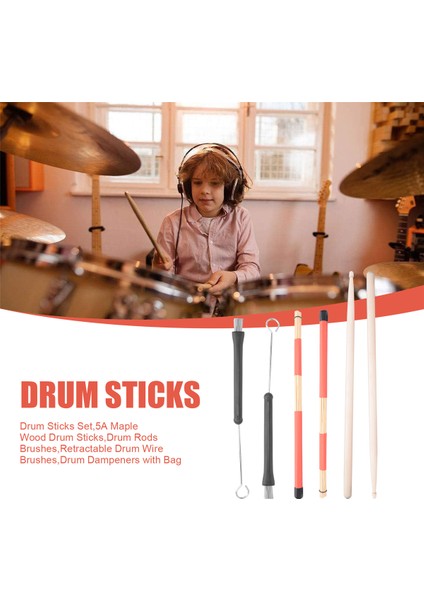 Davul Çubukları Seti, 5A Akçaağaç Ahşap Davul Çubukları, Davul Çubukları Fırçaları, Geri Çekilebilir Davul Tel Fırçaları, Çantalı Davul Sönümleyicileri (Yurt Dışından) fırsatları