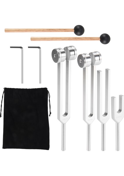 Tuning Çatal Seti (128Hz, 136.1Hz, 512Hz, 4096Hz) Çatalları Refleks Çekiçle Tutma Çatallı Çakra Seti Şifa Müzikal (Yurt Dışından)