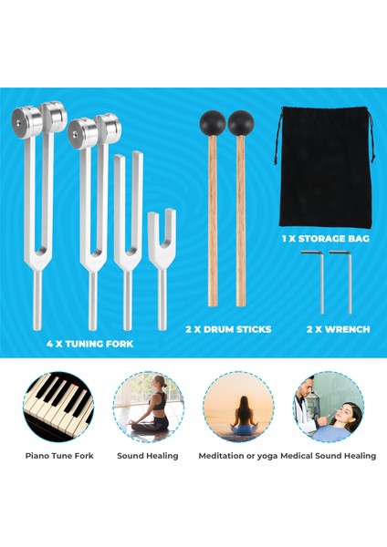 Tuning Çatal Seti (128Hz, 136.1Hz, 512Hz, 4096Hz) Çatalları Refleks Çekiçle Tutma Çatallı Çakra Seti Şifa Müzikal (Yurt Dışından) indirimleri