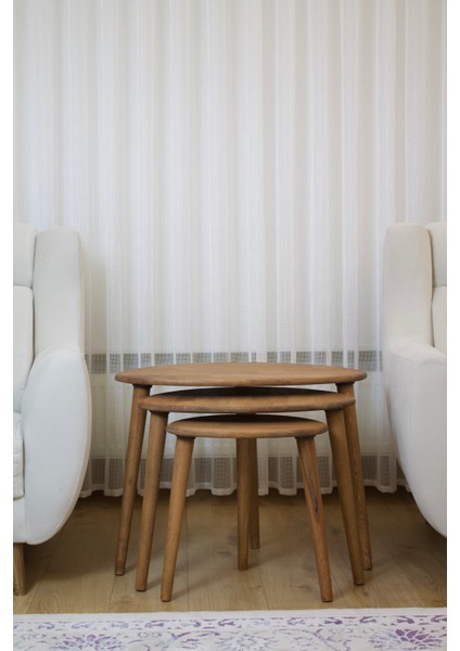 Kayın Masif Ahşap 3'lü Zigon Sehpa Seti, Yuvarlak Modern Tasarım, Doğal Ahşap Sehpa Takımı , 3 lü Şamdan Set hediye