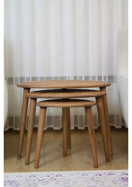 Kayın Masif Ahşap 3'lü Zigon Sehpa Seti, Yuvarlak Modern Tasarım, Doğal Ahşap Sehpa Takımı , 3 lü Şamdan Set hediye